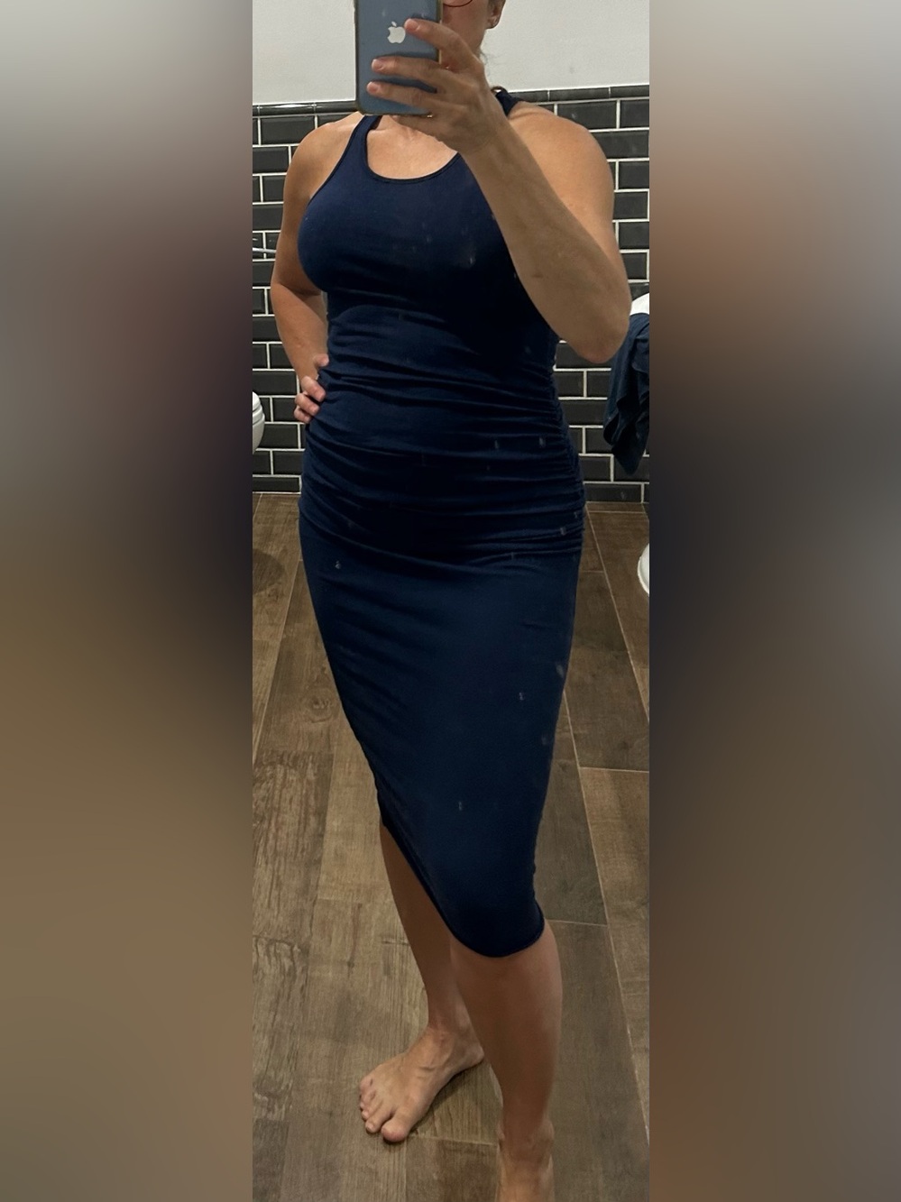 Michael Stars Sleeveless Ruched Navy Midi Dress
